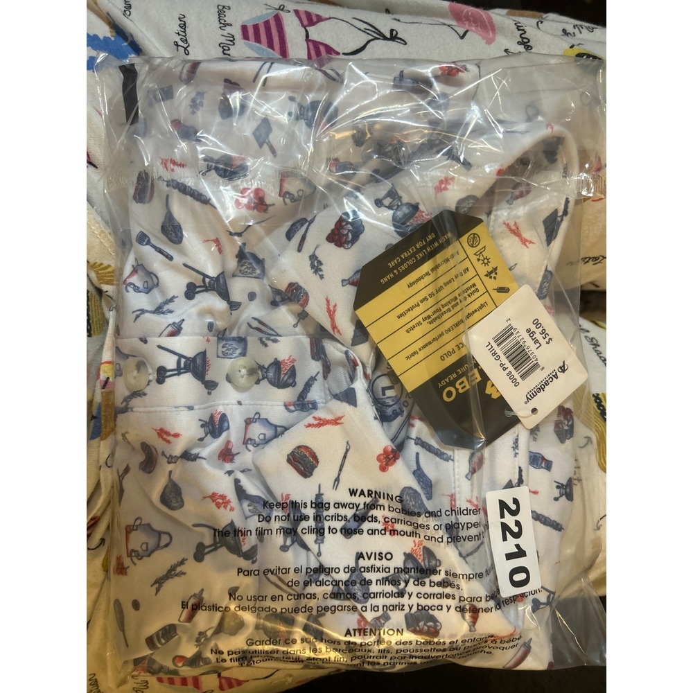 Burlebo Mens Performance Polo Shirt Large White BBQ Grill Print UPF 50 NWT - Picture 12 of 12